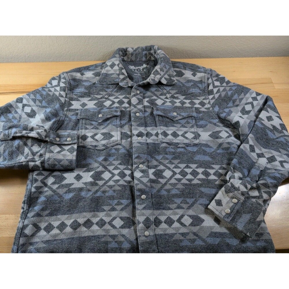 Wrangler Retro Premium Pearl Snap Shirt Jacket Mens XL Gray Southwestern Aztec